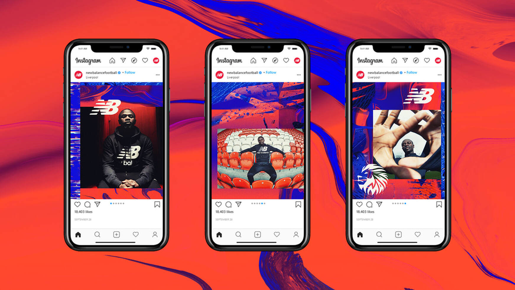 new balance artwork featuring mane mocked up onto 3 iphones